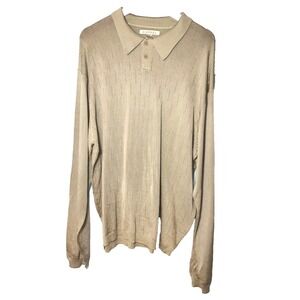 Cassel Beige Knit Textured Collared Polo Shirt Long Sleeve Size XLT Luxury